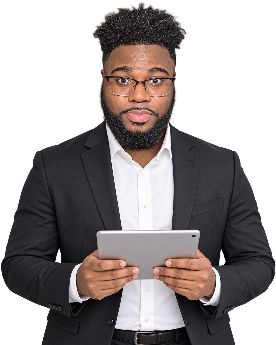 Joseph Mardochee Lucien holding an iPad